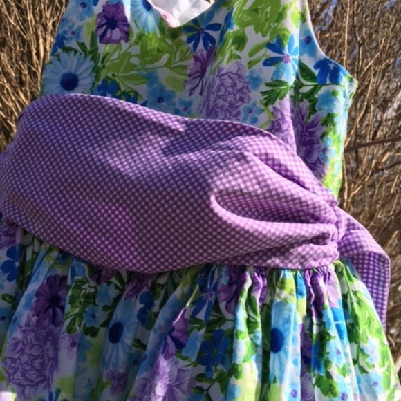 Adorable,NWOT, Jessica Ann, Flowered with Purple Gingham Accents Party Dress - Picture 6 of 8